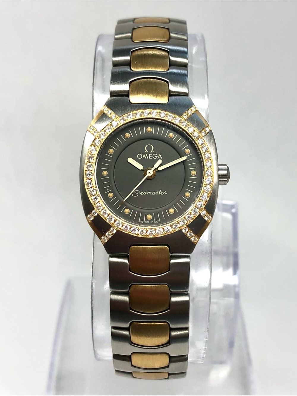 OMEGA SEAMASTER POLARIS 2 Tone 23mm ~0.5TCW Diamond Watch Gray Dial